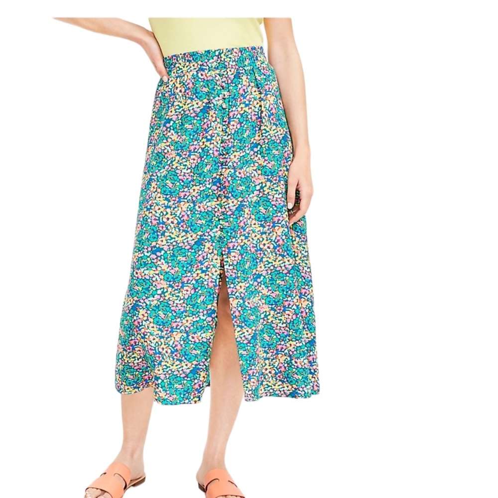 LOFT Floral Button Pull-on Midi Skirt Size Medium NWOT
